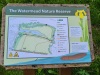 Off-route at 8.8 km The map showing the permissive paths and nature reserve is oriented with north to the right.